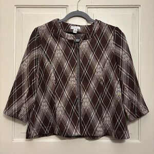 NWOT Kim Rogers Petite Argyle 3/4 Sleeve Jacket, size PS